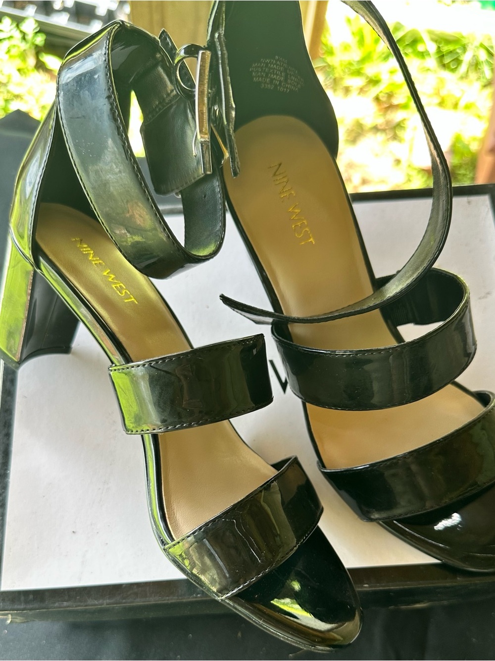 Nine West Black Patent Strappy Block Heels